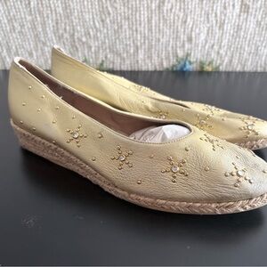 Stuart Weitzman Gold Embellished Espadrille Flats